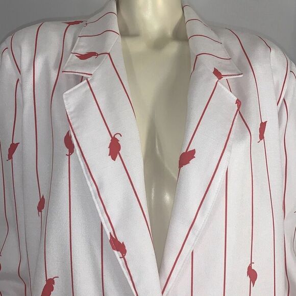 Vintage Tan Jay White Cherry Red Striped Blazer Jacket Women’s Size 18 - Picture 2 of 13